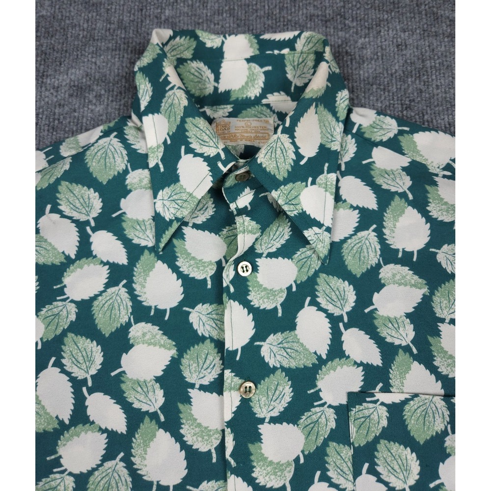VINTAGE Sears The Men's Store Shirt Mens Large Green Floral Perma-Prest 60s ***